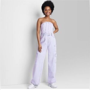 Wild Fable Tube Cargo Denim Jumpsuit in Lavender XS